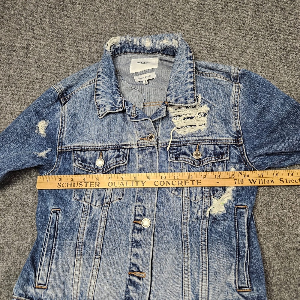 Patchwork Reworked Jean Jacket S Crop Distressed Y2K Style Grunge Street Vervet - Picture 12 of 14